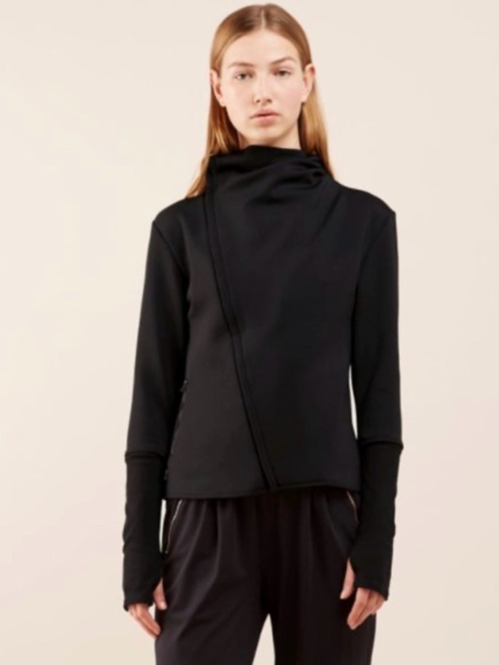 • Aday • Up In The Air Black Asymmetric Funnel-Neck Women's Sweater XS